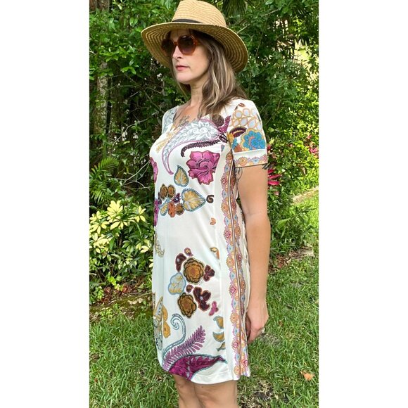 Etro Milano Paisley Floral Sheath Midi Dress Ivory Multicolor Size Medium - Picture 3 of 16